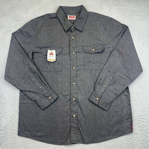 Wrangler Button Up Shirt Mens XL Gray Soft Stretch Western Outdooor Poly Cotton - Picture 2 of 15
